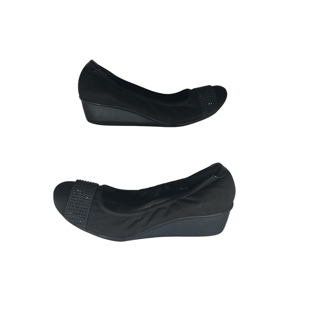 Anne Klein Sport Dejessa Wedge Pumps 8.5M Black Rhinestone Accent Office‎ Dressy